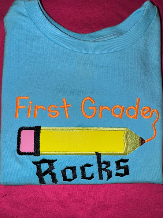 My First Grade Rocks Shirt | Back to School Outfit for Boys & Girls | Fun Glitter or Embroidered Design