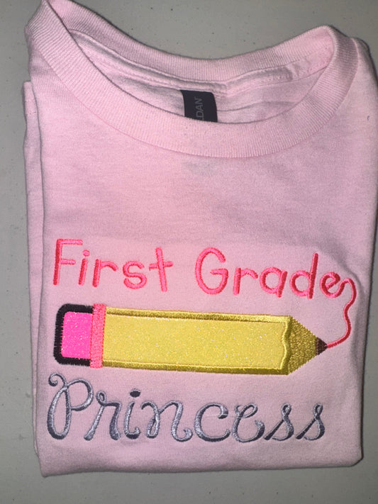 First Grade Princess Shirt | Back to School Outfit for Girls | Glitter or Embroidered Design