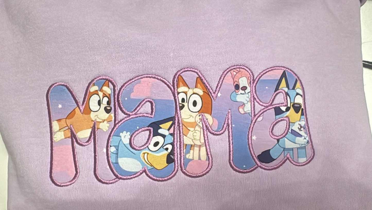 Custom Embroidered “Bluey MAMA” Shirt | Character-Inspired Name Sweatshirt | Personalized Mom Crewneck or Tee