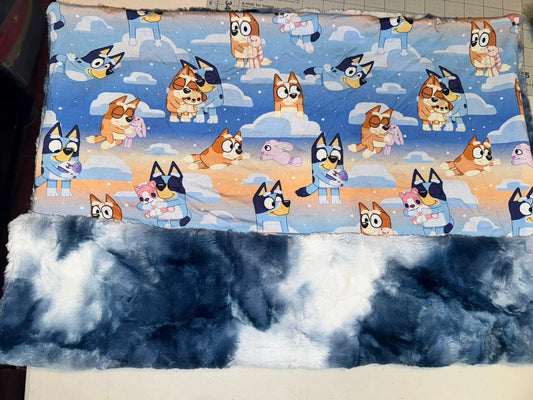 Bluey Car Seat Snuggle Blanket with Sorbet Blue Shannon Minky Back