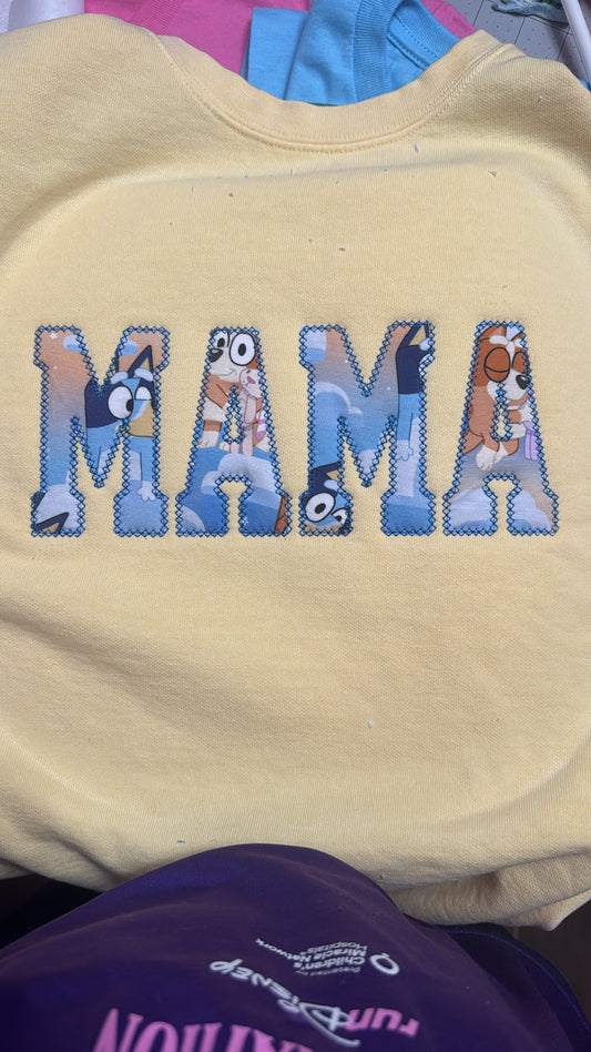 Custom Embroidered “Bluey MAMA” Shirt | Character-Inspired Name Sweatshirt | Personalized Mom Crewneck or Tee